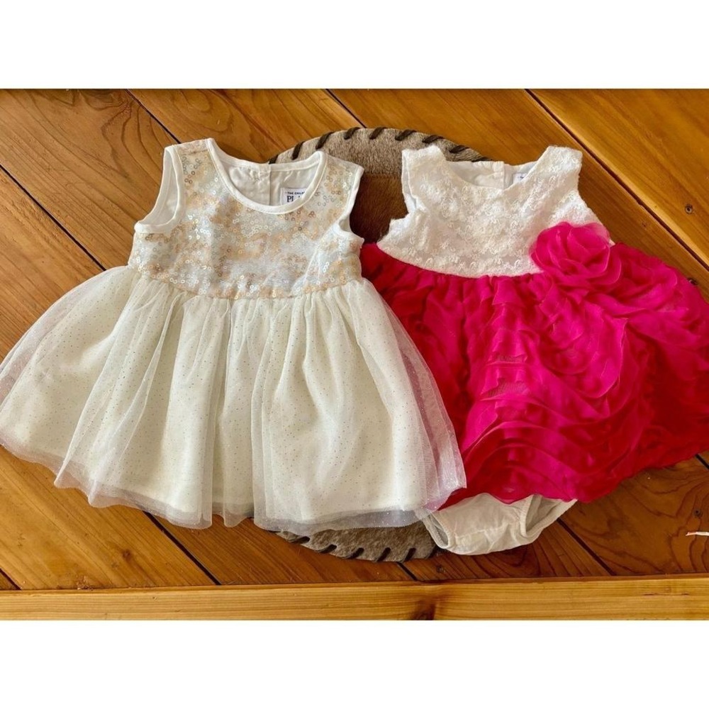 The‎ Children's Place Party Dress Baby Girl 3-6M White Pink Gold Sequin